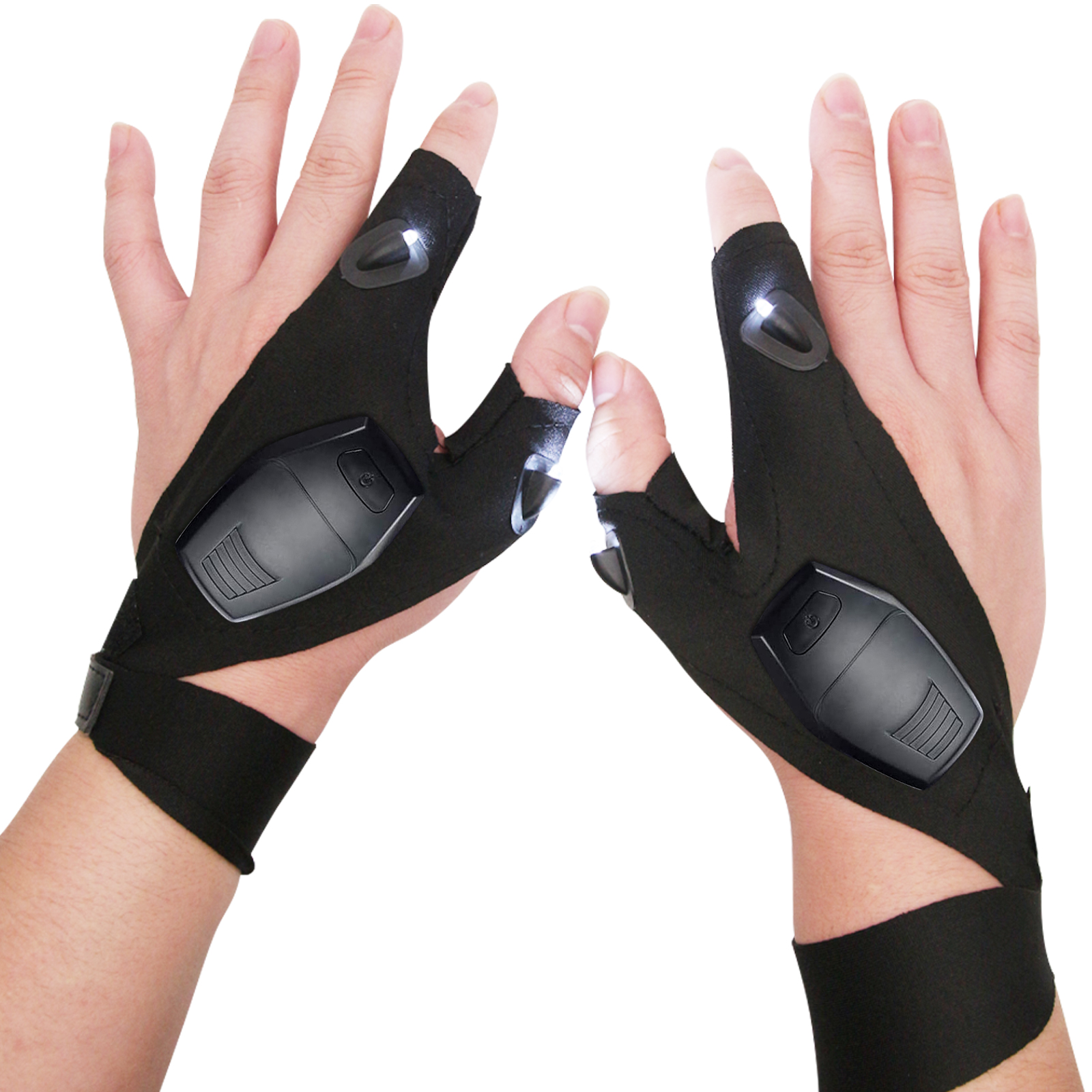 Outdoor Fingerless Magical Strap With LED Flashlight Safety Gloves