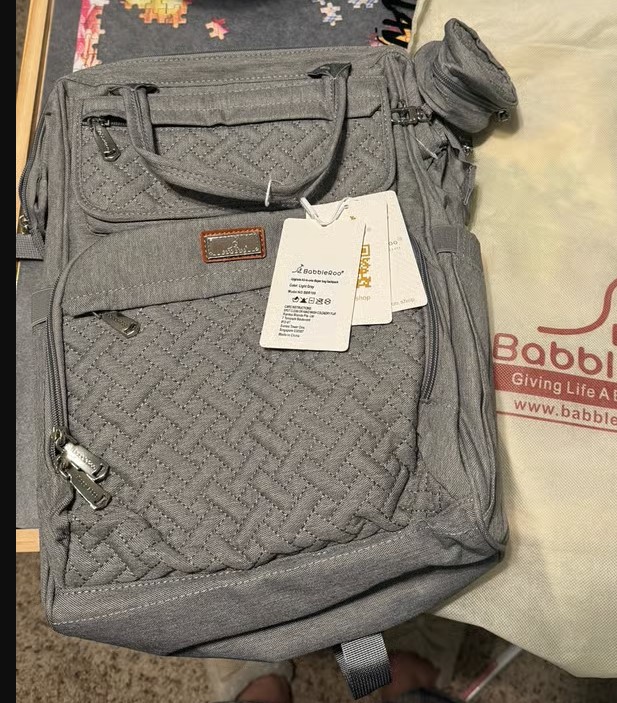 BABBLEROO WIDE OPEN DIAPER BAG BACKPACK - LIGHT GRAY - New