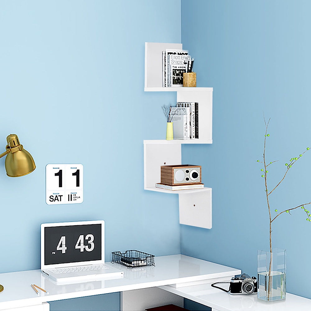 Yescom 3-Tier Zigzag Floating Corner Shelf – Modern Wooden Wall Display
