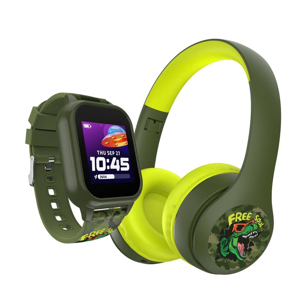 PlayZoom Kids' Smart Watch and Bluetooth Headphone Bundle Gift Set - Dinosa