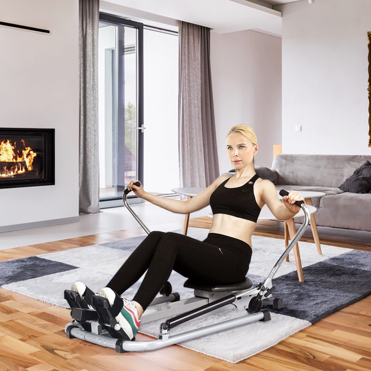 Costway Rowing Machine with Adjustable Double Hydraulic Resistance