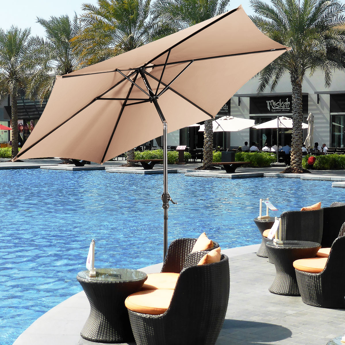9FT Patio Umbrella Patio Market Steel Tilt W/ Crank