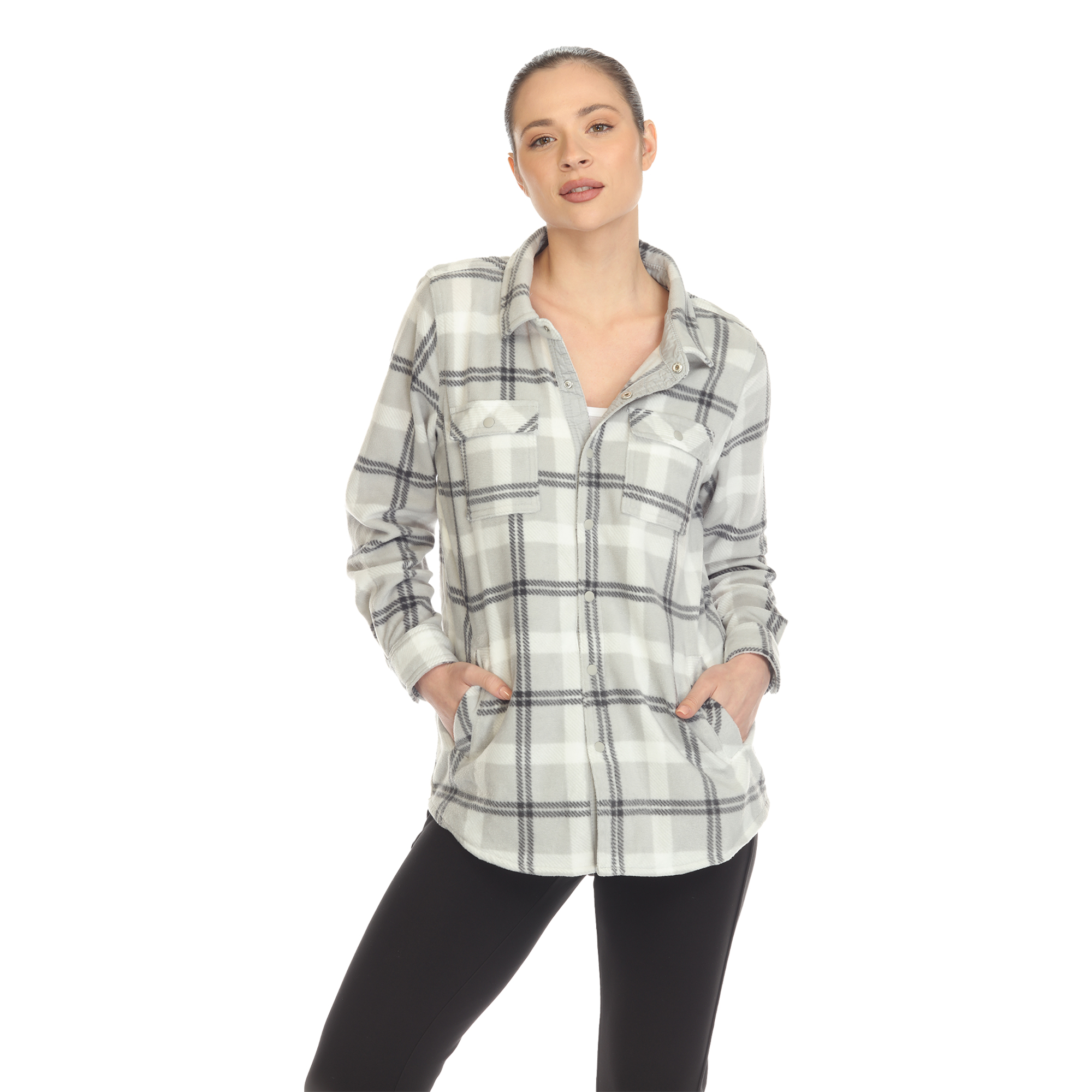 White Mark Women's Button-Down Plaid Boyfriend Shirt