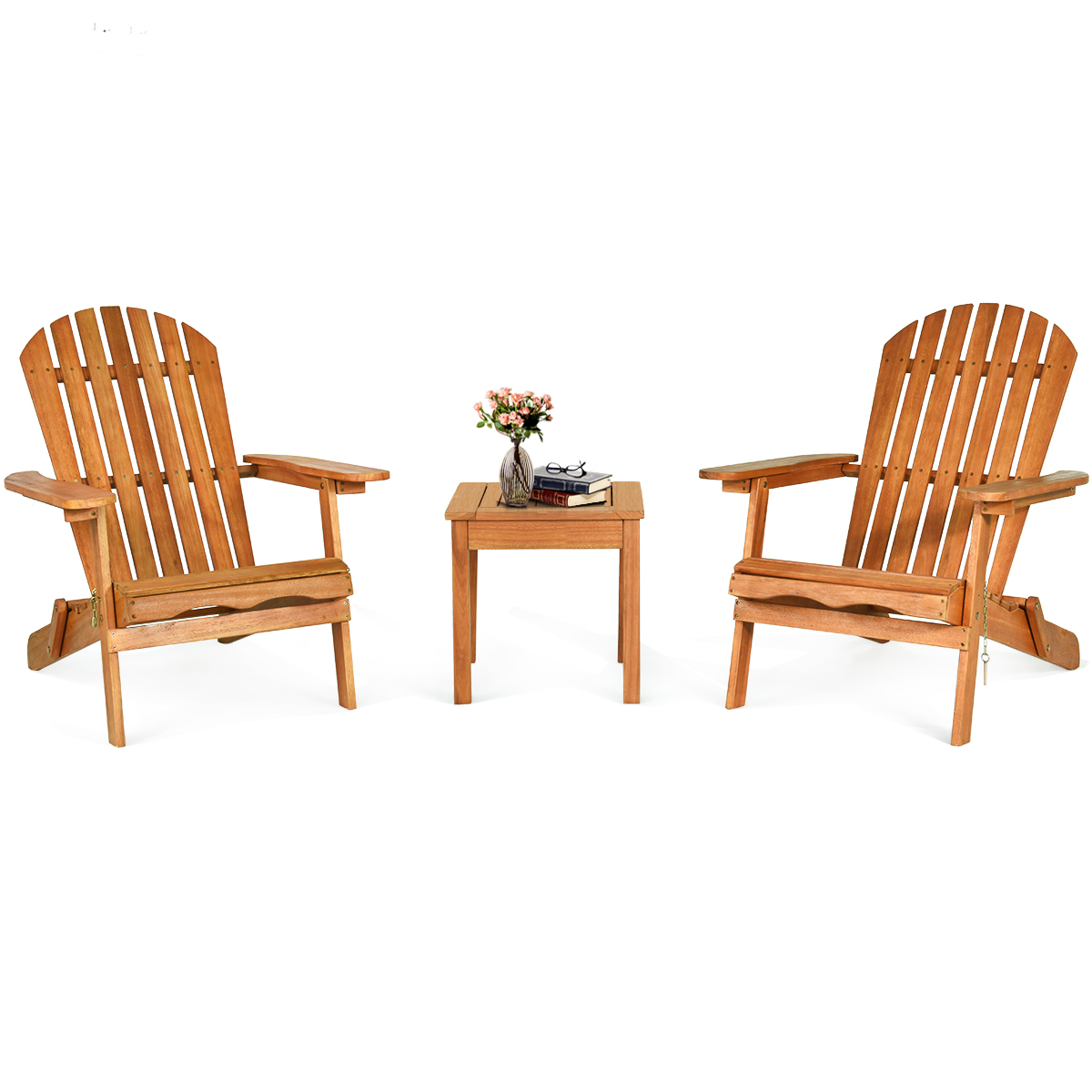 3 Piece Set: Wooden Adirondack Chair & Table Set