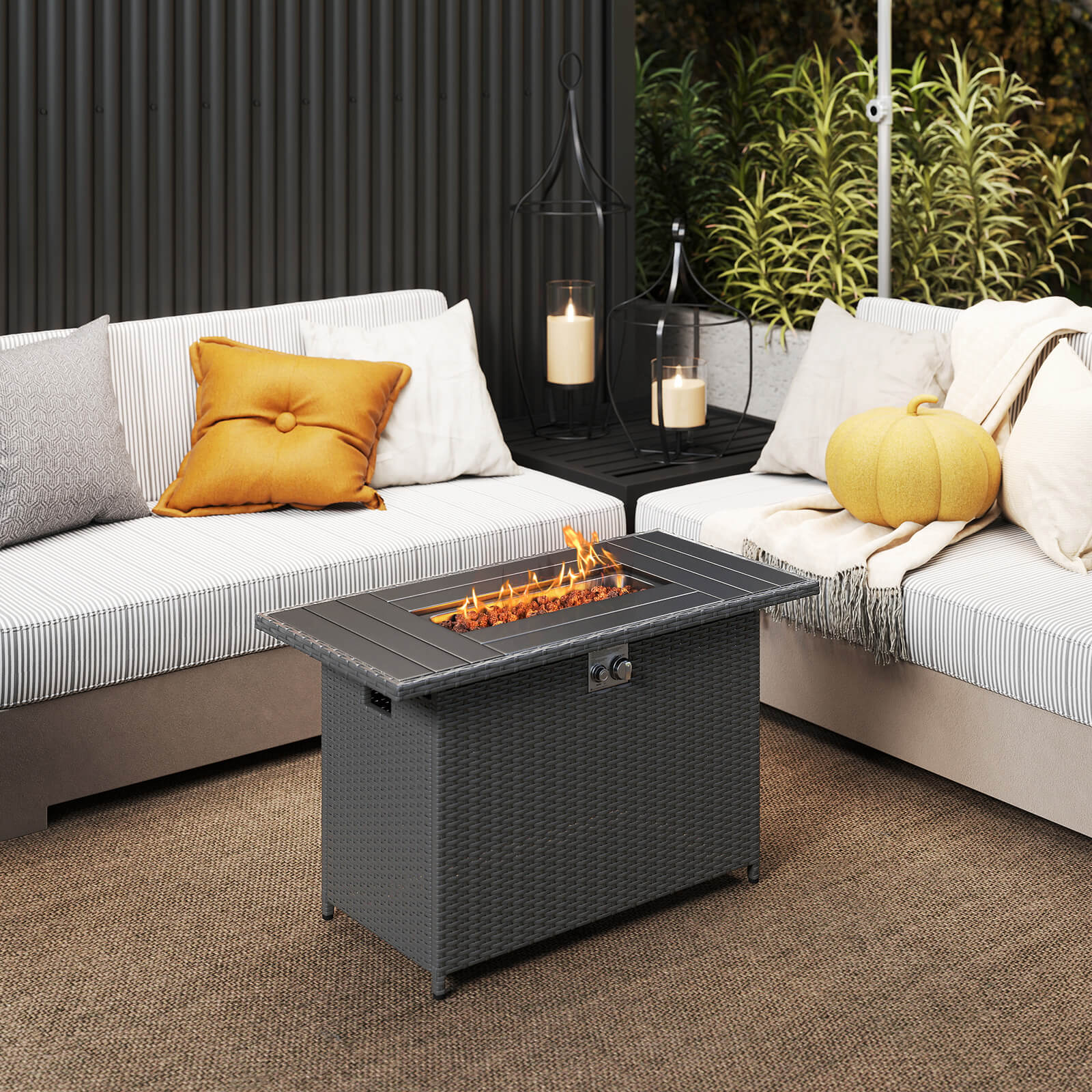 Costway 44.5" Propane Fire Pit Table with Metal Slatted Tabletop & Stainless Steel Burner