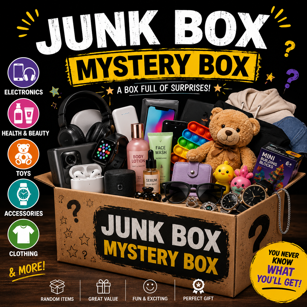 Ultimate Junk Box Mystery Box – Electronics, Toys, Beauty & More