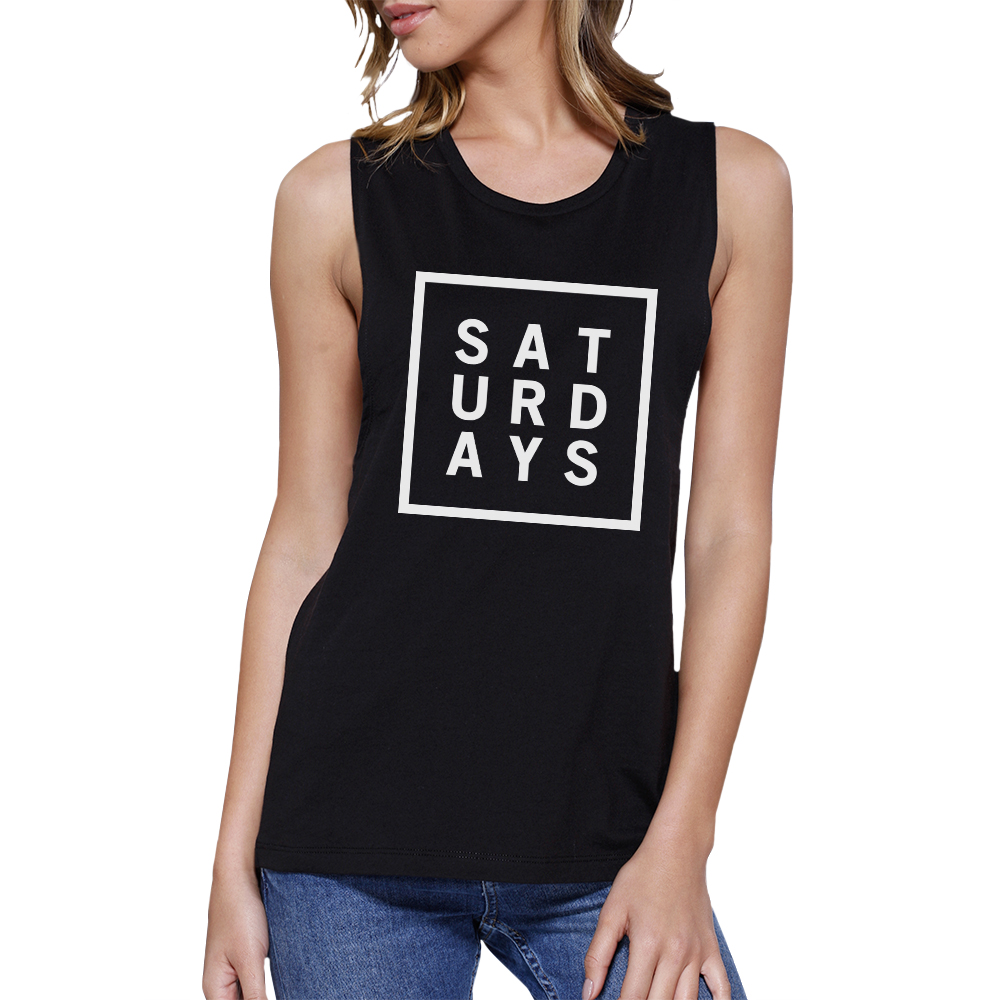 Saturdays Womens Black Muscle Top Trendy Typography