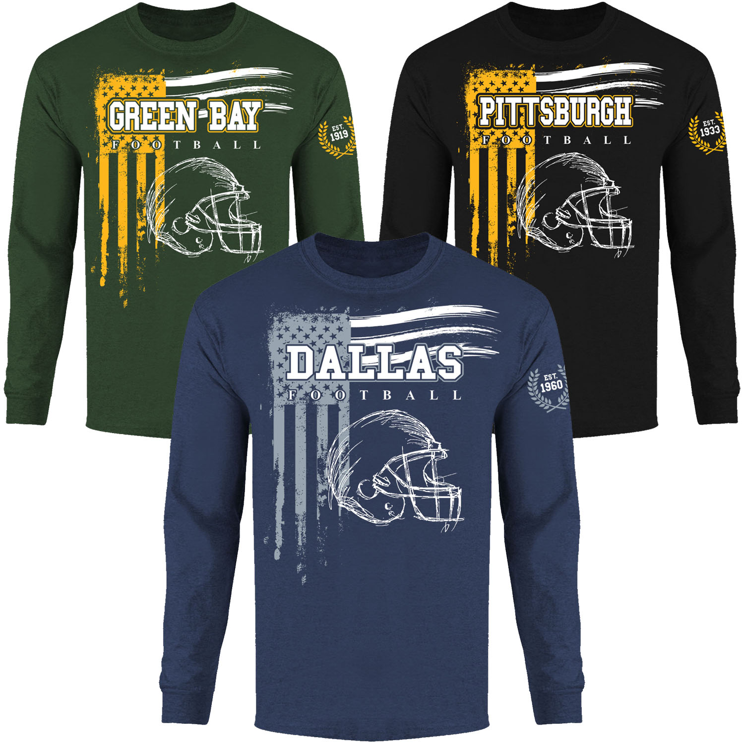 Men's Vintage USA Flag Football Long Sleeve Shirts
