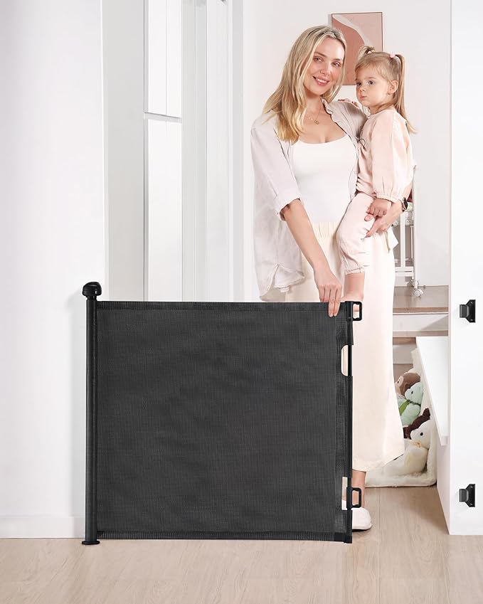Likzest Retractable Baby Gate Mesh Baby and Pet Gate 33" Tall SH20.006DC - Black