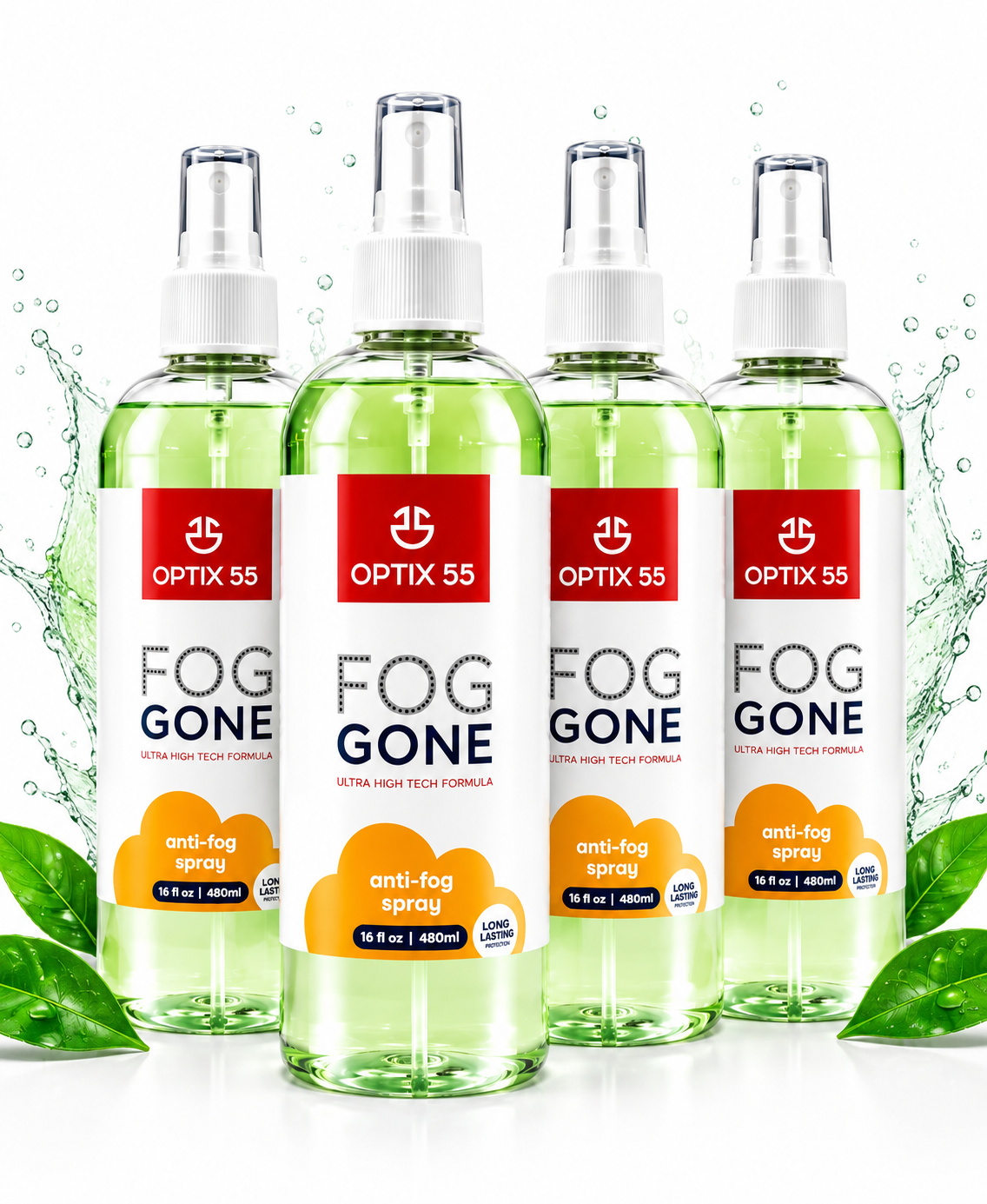 4 Pack Optix 55 Fog Gone Anti-Fog Spray Clear Vision High Tech Formula 16 oz