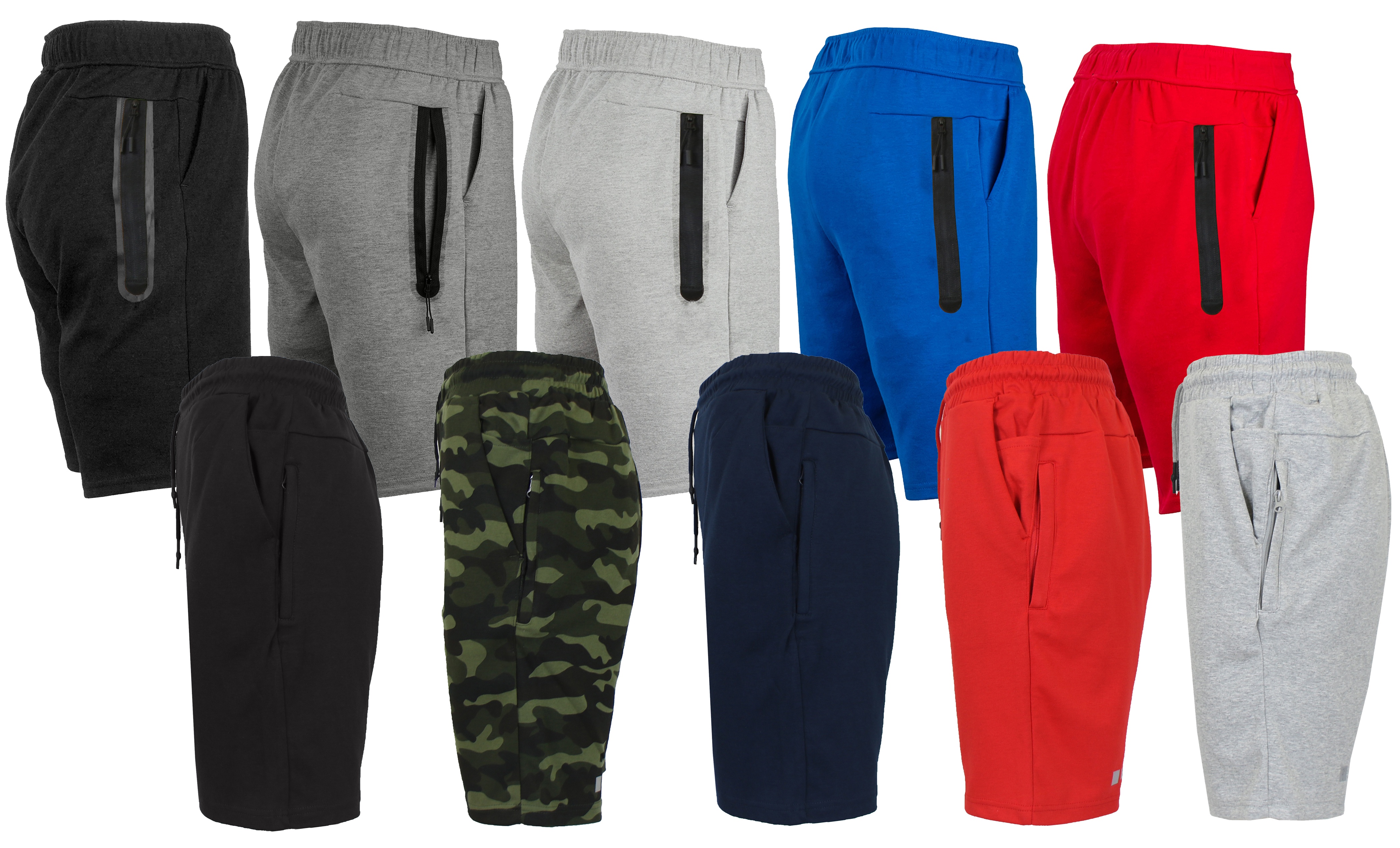 3-Pack Men's Tech Fleece Jogger Lounge Sweat Shorts With Zipper Pockets (Sizes, S-2XL)