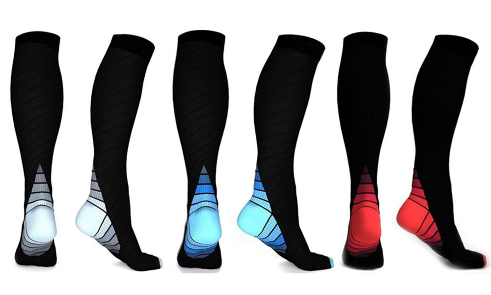 3pairs Athletic Compression Socks - Black/Grey, Black/Blue, Black/Red