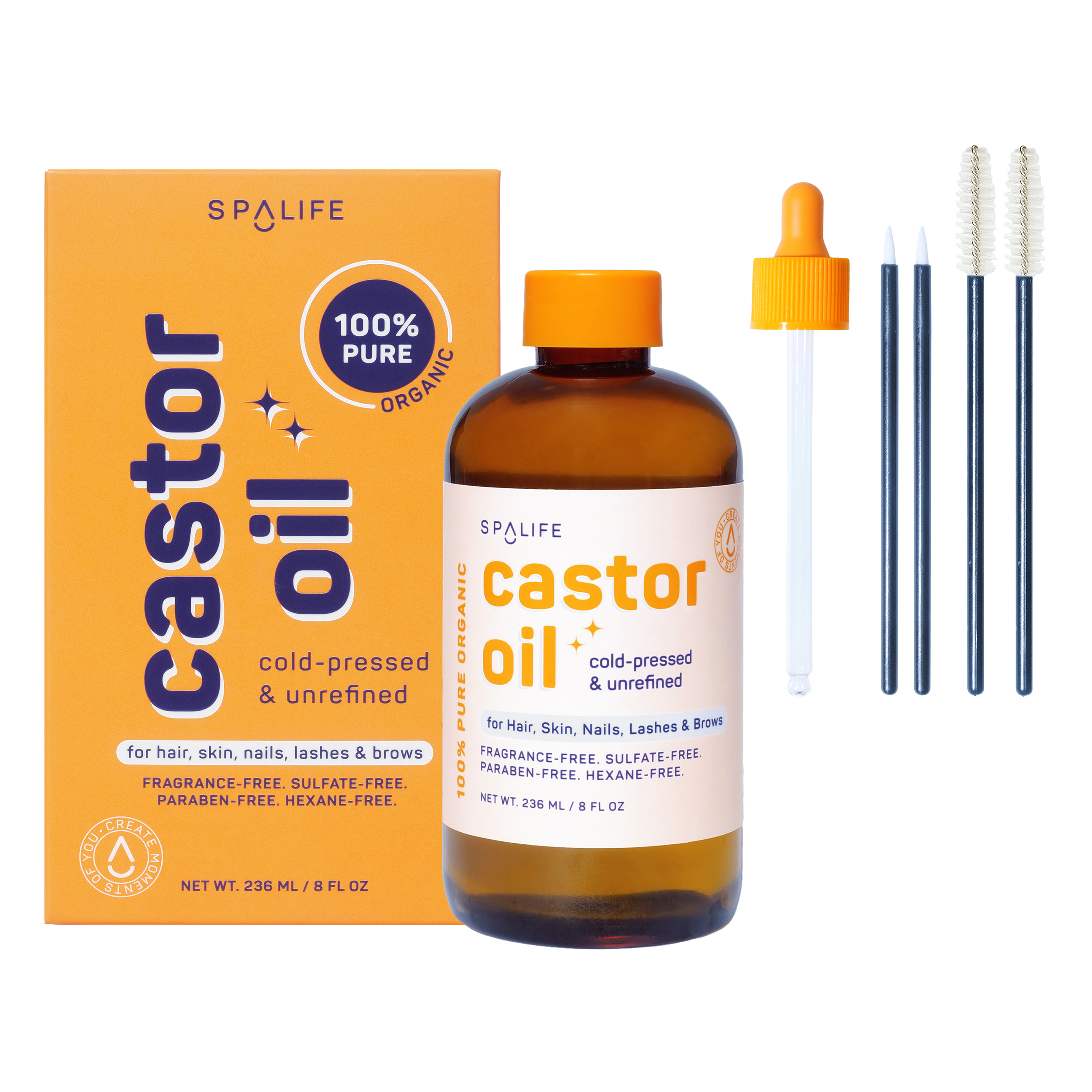 100% Pure - Organic Castor Oil  For Hair, Skin, Nails, Lashes & Brows