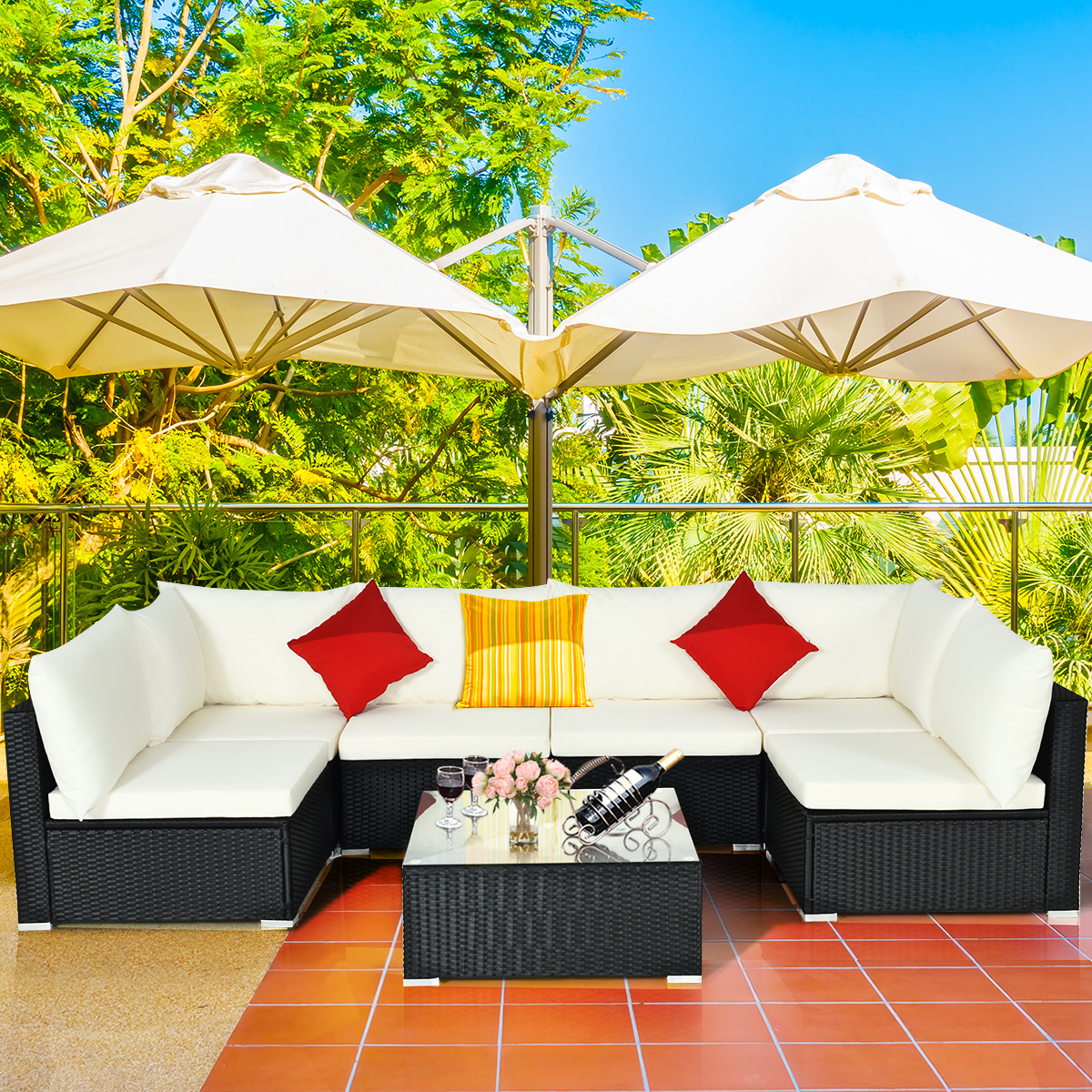 7 Piece Set: Rattan Sectional Sofa Furniture Set