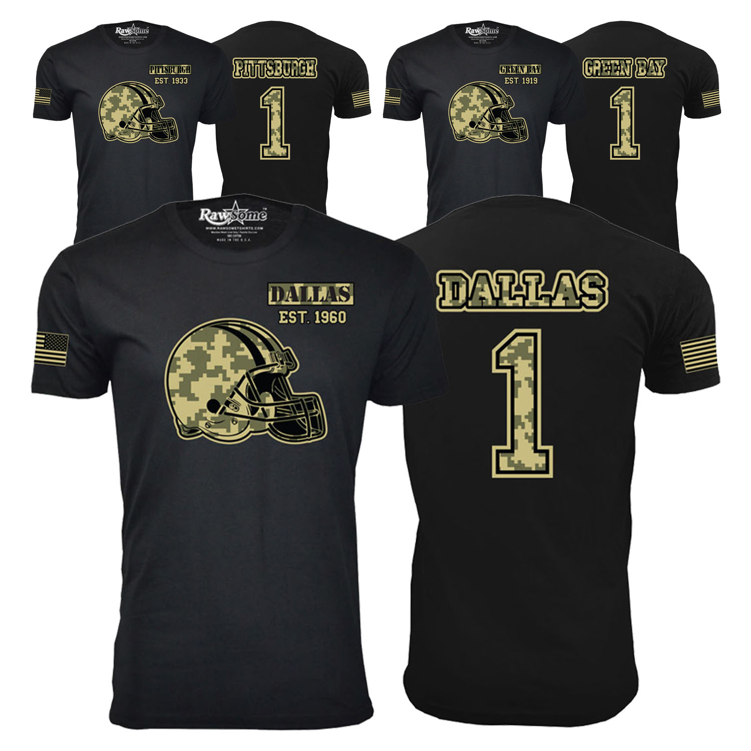 Men Ultimate Camo Football Black T-Shirt