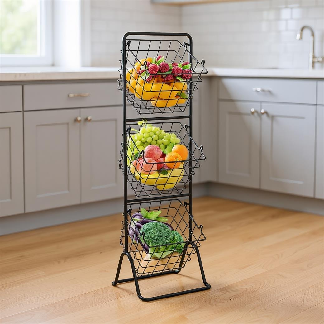 3-Tier Fruit Basket Stand with Adjustable Heights