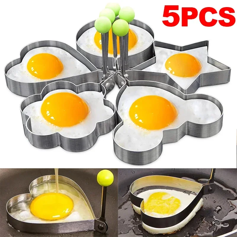 5pcs Stainless Steel Fried Egg Mold Heart Pancake Maker Breakfast Baking Omelette Rings Cooking Tools Kitchen Accessories Gadget
