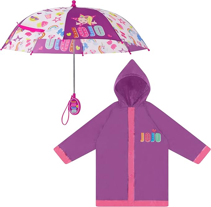 Nickelodeon Kids Umbrella and Poncho Raincoat Set, JoJo Siwa Rain Wear for Girls Ages 4-7
