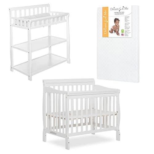 DREAM ON ME NURSERY ESSENTIALS BUNDLE DREAM ON ME ADEN 4-IN-1 MINI CRIB - WHITE
