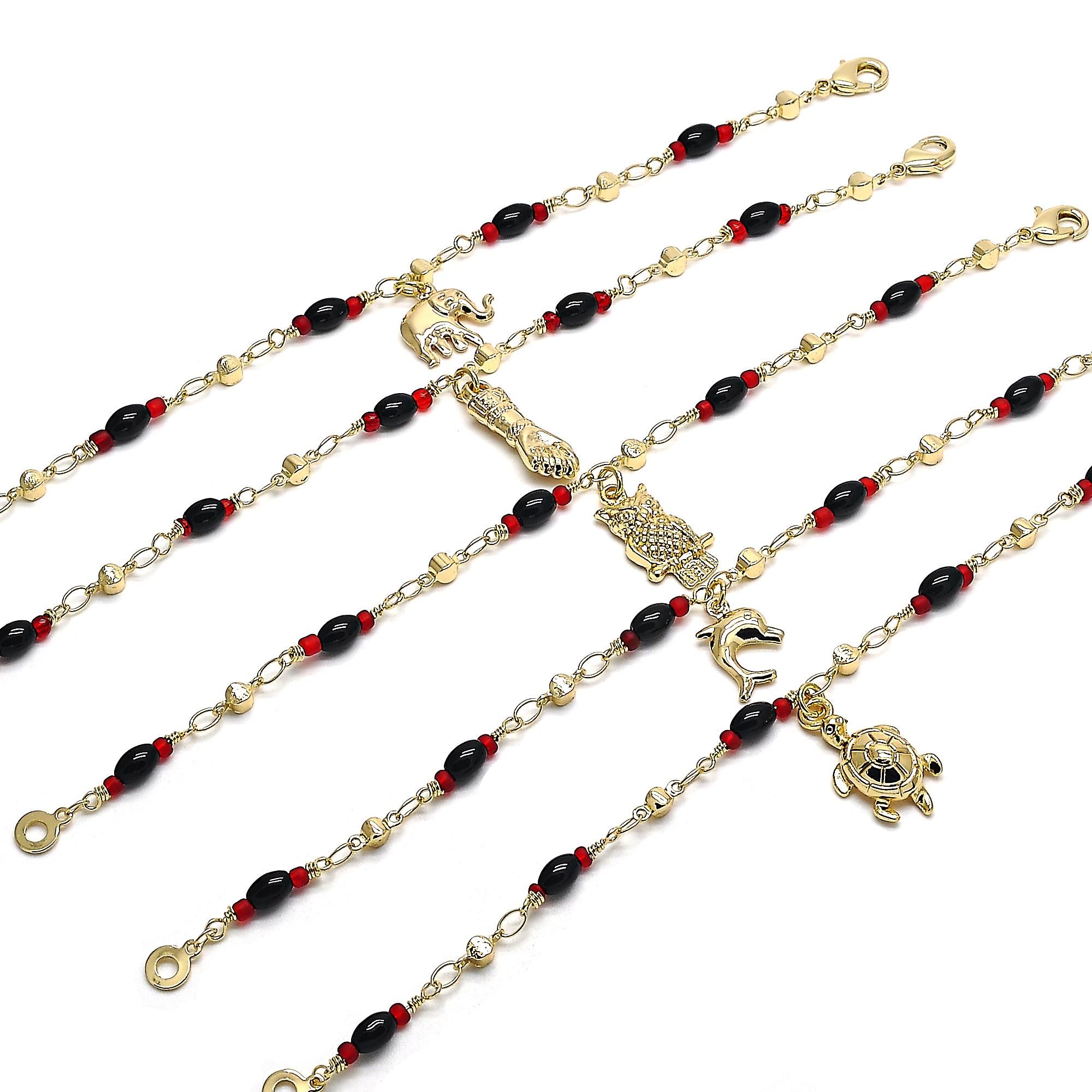Unisex 18 K Gold Filled Evil Eye Azabache Black Hand Figa Protection Good Luck Charm Ankle Bracelet Kabbalah Women Up To 10'' Inches