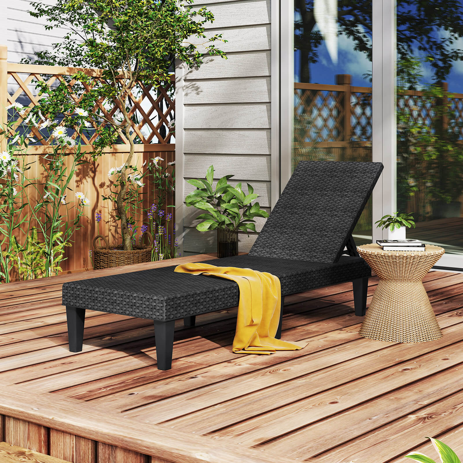 Costway 1/2 PCS Outdoor Chaise Lounger Chair 3-Position Reclining Chair with Waterproof Rattan
