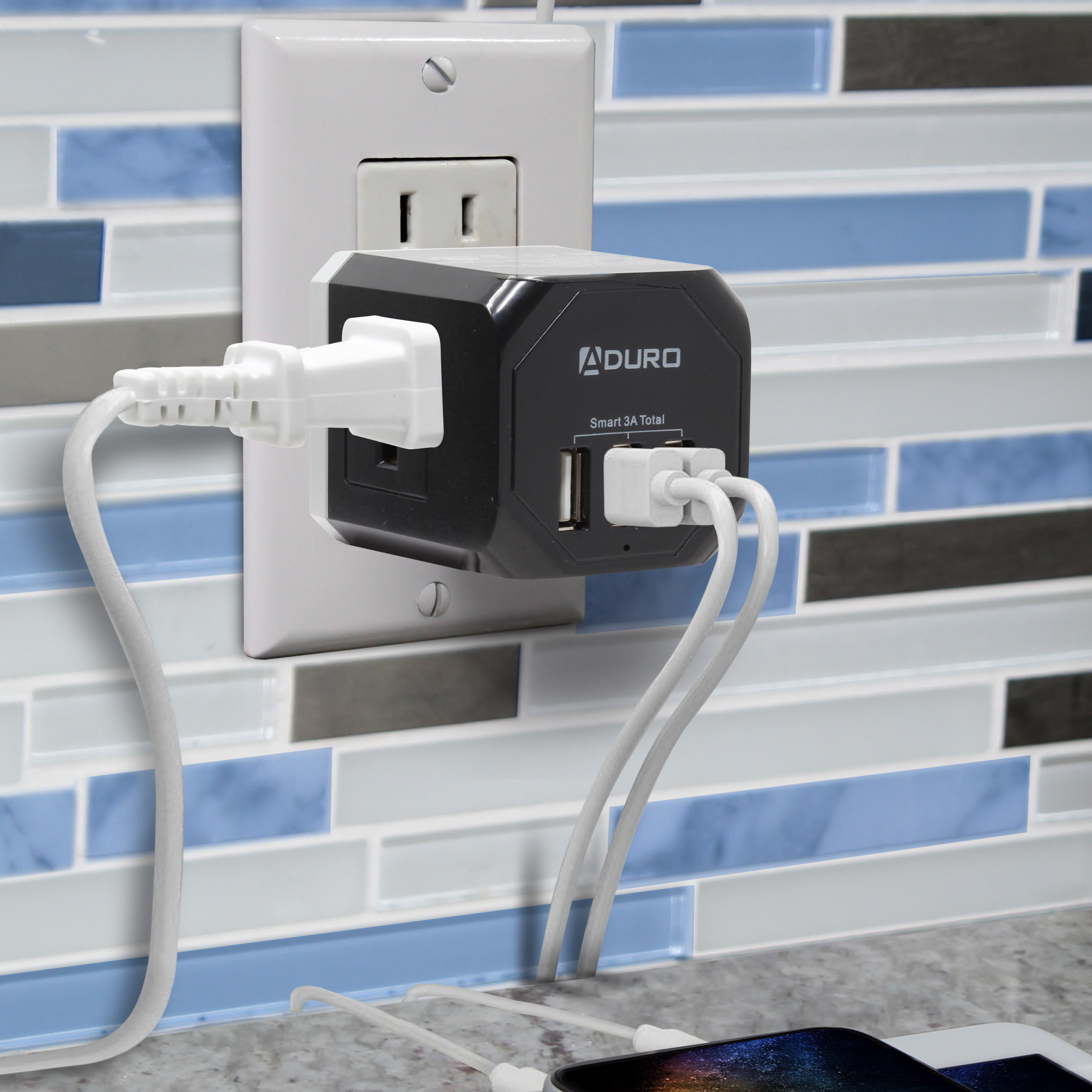 2-Pack Aduro PowerUp Squared 3 Outlet & 3 USB Charging Station