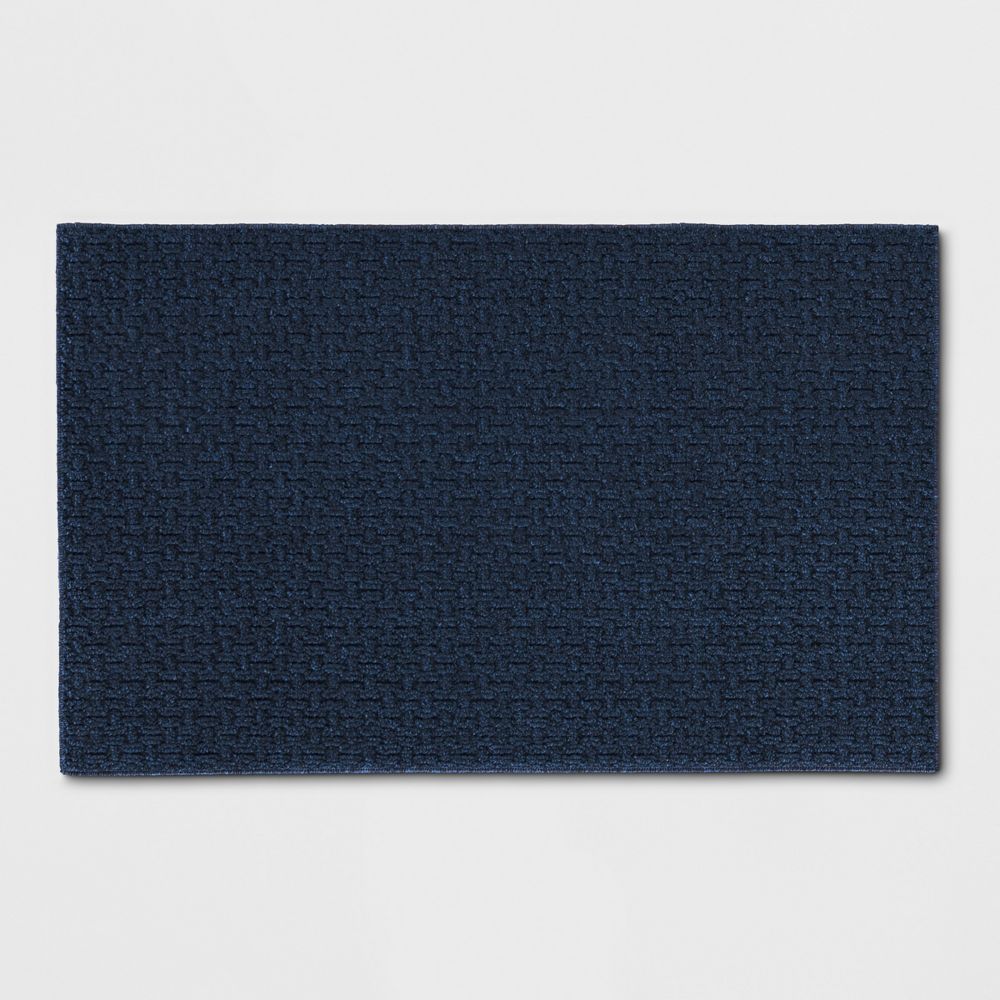 2'6"x3'10" Washable Solid Machine Tufted Accent Rug Blue - Threshold: Skid-