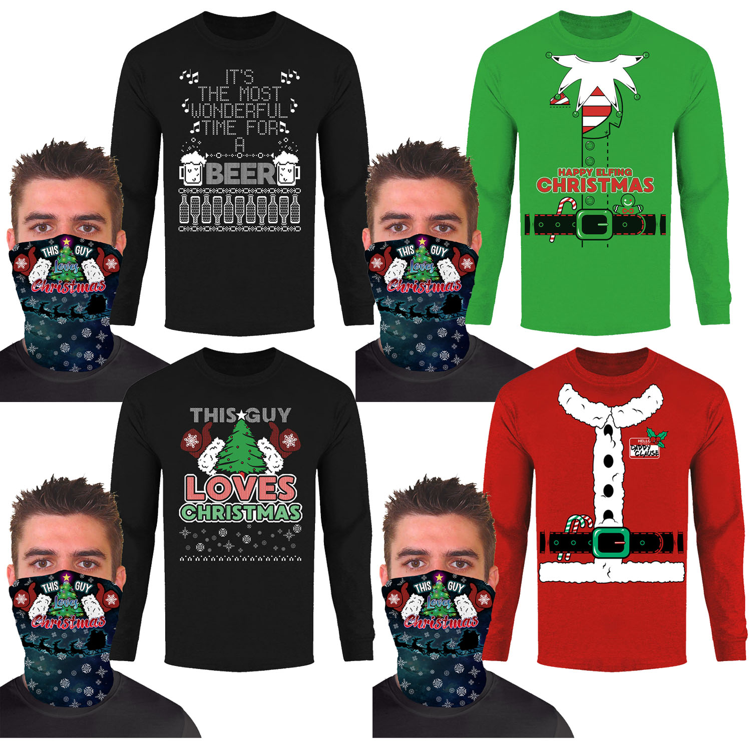 Men's Funny Christmas Long Sleeve Shirts with Gaiter