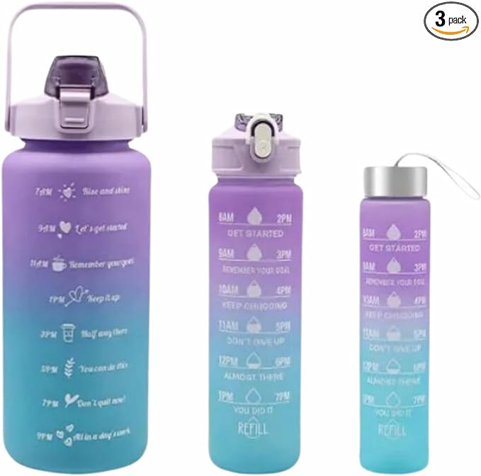 3 Piece Set: Water Bottles with Motivational Time Marker
