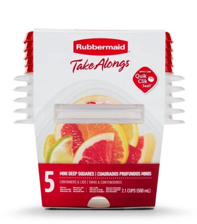 5-Pack Rubbermaid TakeAlongs 2.1 Cup Square Food Storage Containers