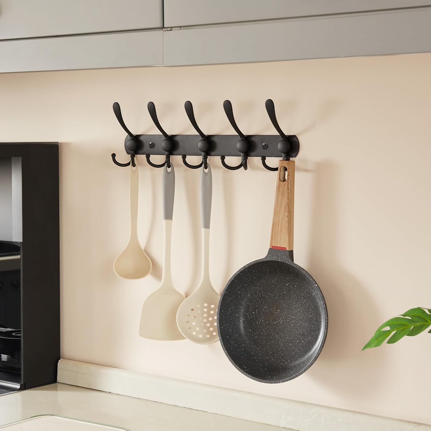 2-Pack Wall Coat Hooks- 35lb Capacity, Adjustable Black Metal Hangers