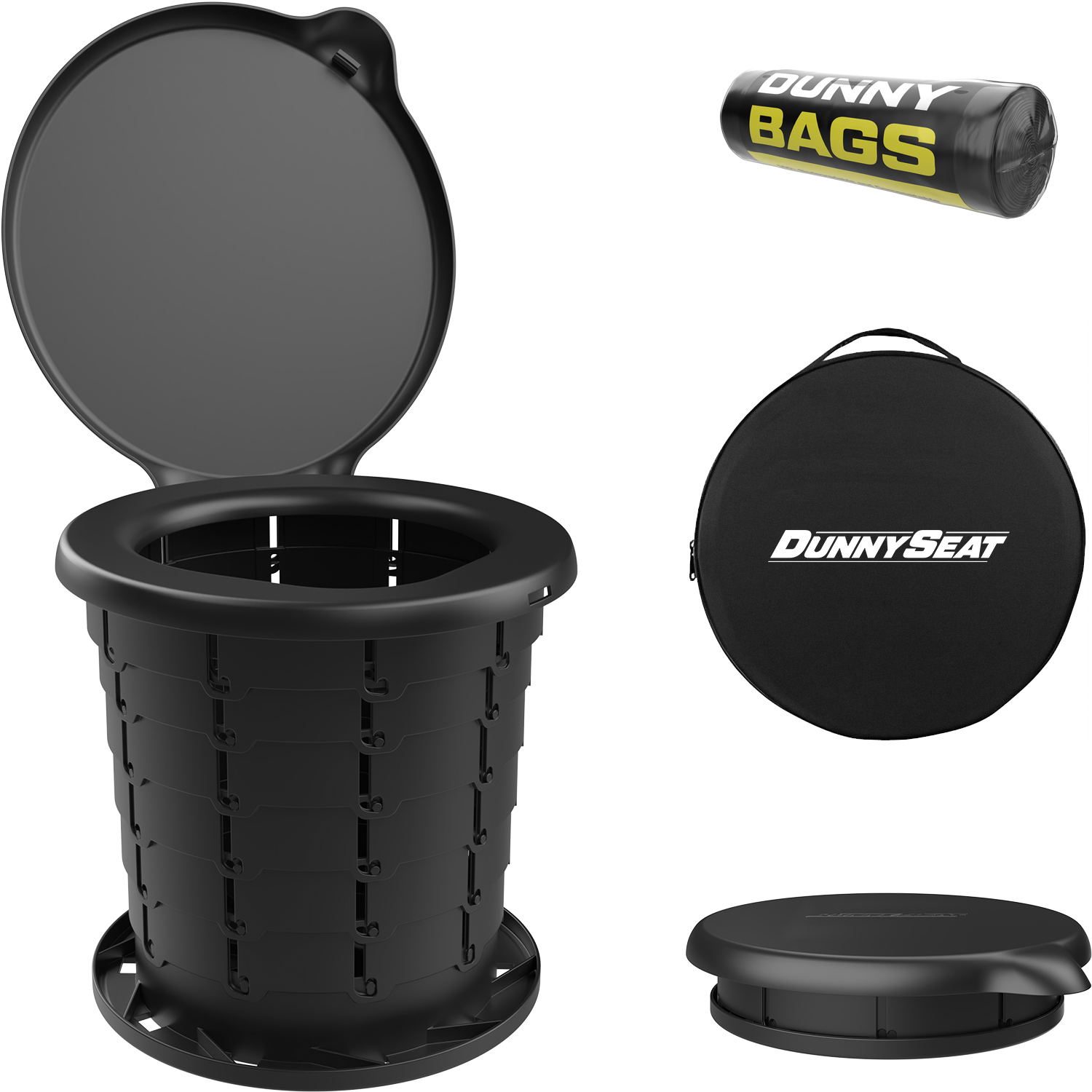 Dunny Seat Retractable Portable Toilet - Collapsible Bucket, Adjustable Height and Foldable - Ideal Camping and Travel Potty for Adults and Kids