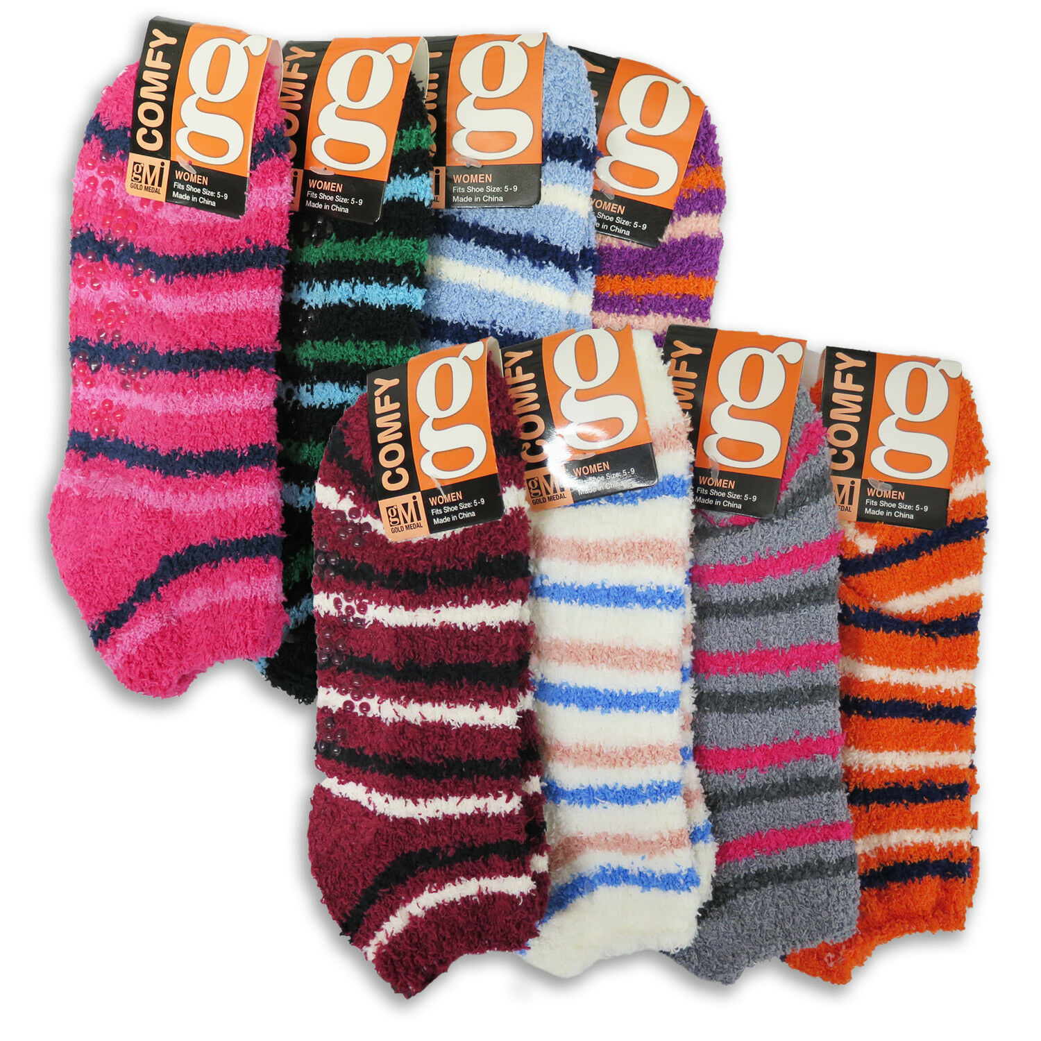 8-Pairs Cozy Fuzzy Winter Women Gripper Slippers Socks- 2 Styles