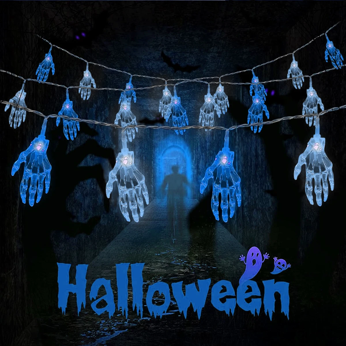 Halloween Spooky Skeleton Hand String Lights - Battery Operated