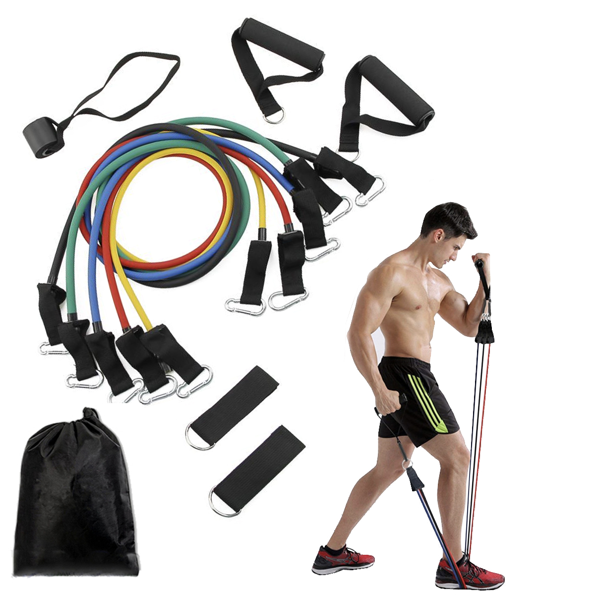 Zummy 11 PCS Resistance Band Set Yoga Pilates Abs Exercise Fitness Workout Bands