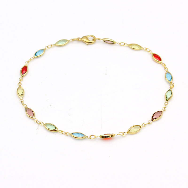 18K Gold Plated Gold and Multi Color Crystal Oval Anklet