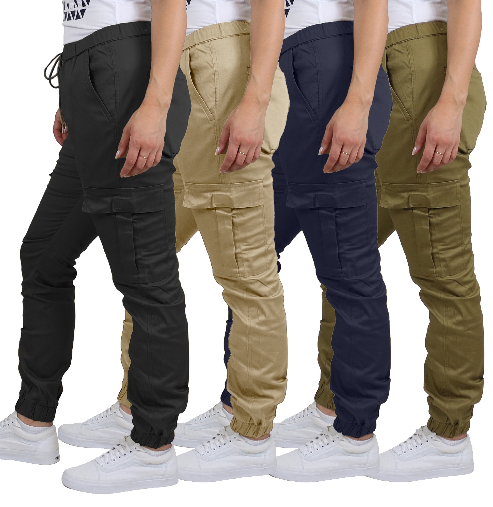 3-Pack Women's Loose Fit Cotton Flex Stretch Cargo Jogger Pants (S-2XL)