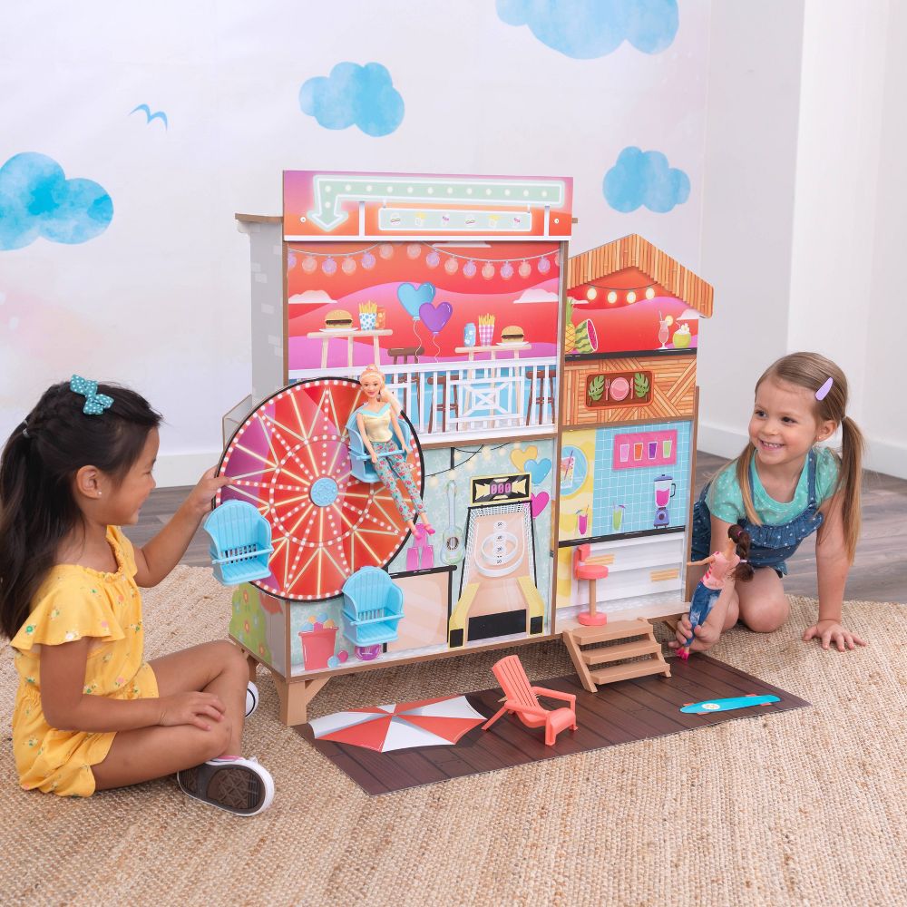 KidKraft Ferris Wheel Fun Beach House Wooden 360-Play Dollhouse with 19 Accessories