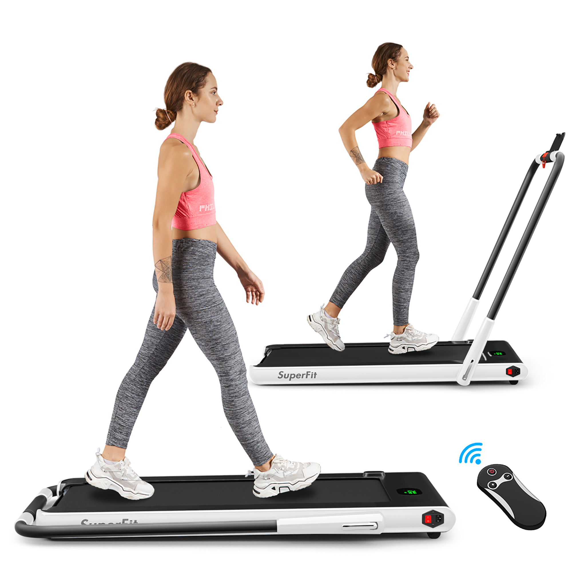 SuperFit 2.25HP 2 in 1 Foldable Under Desk Treadmill Remote Control