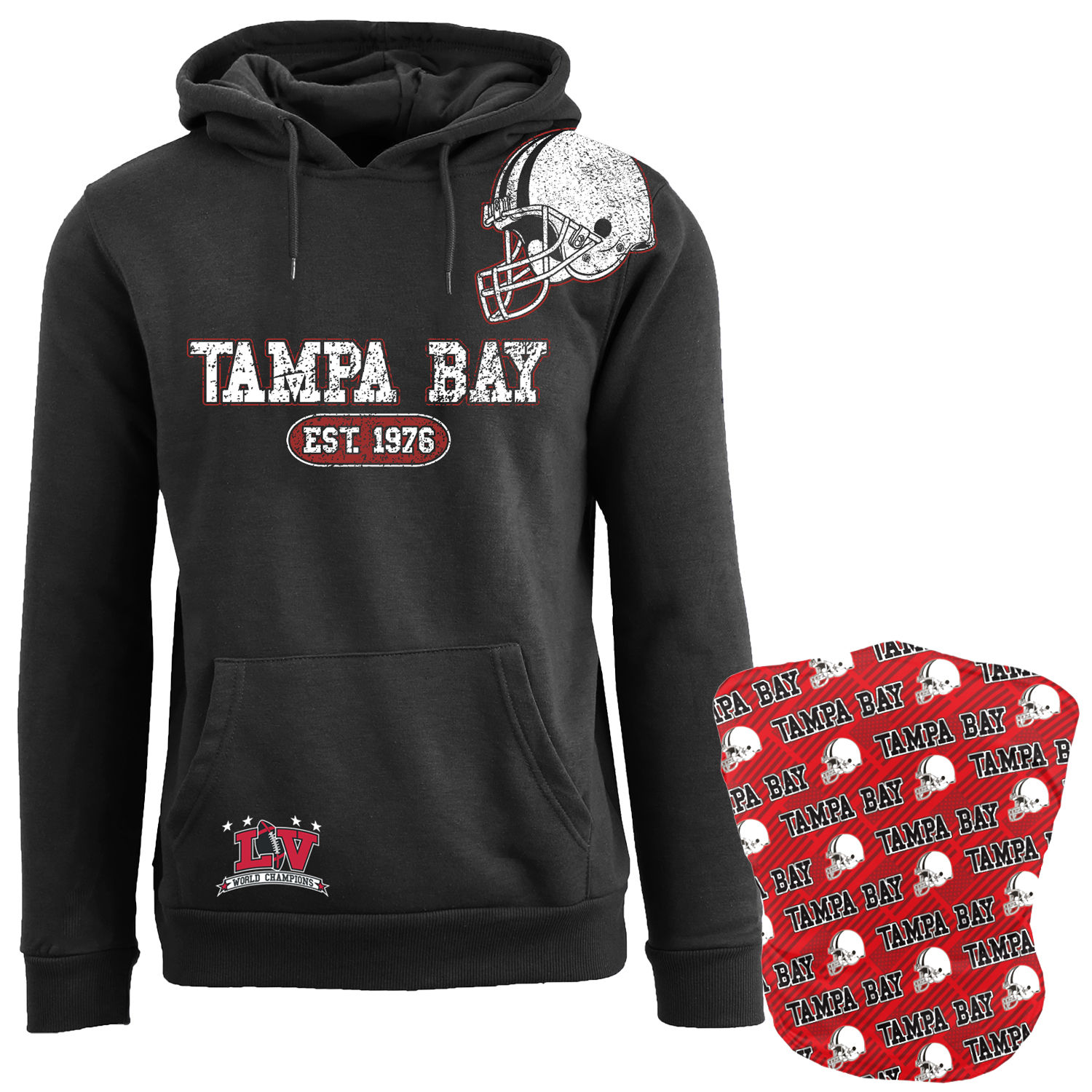 Men's Tampa Bay Football Champions Hoodies w/ Gaiter- 3 Styles