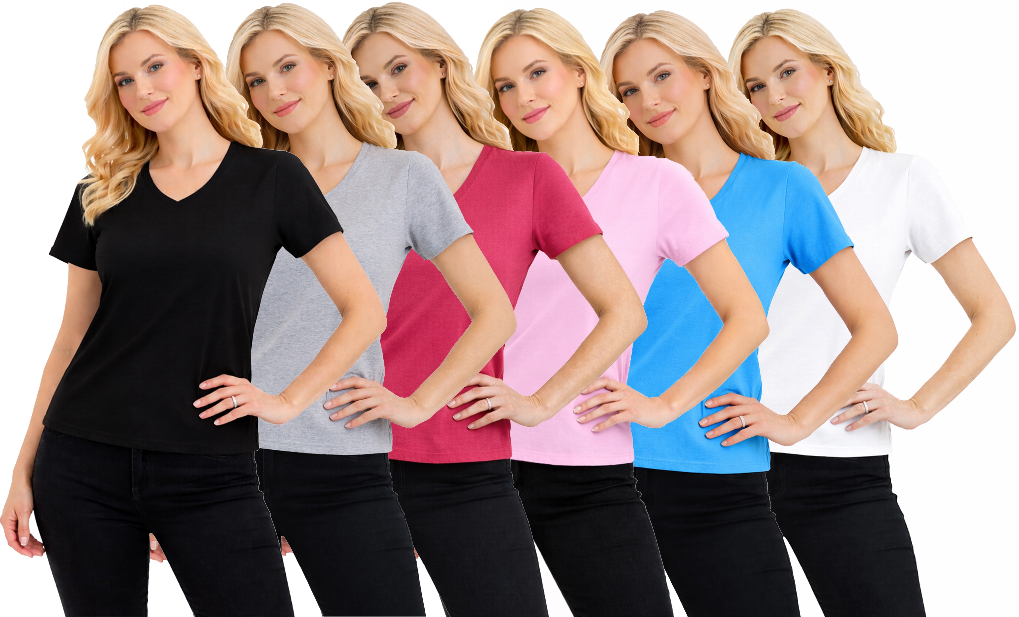 Women's V-Neck Short Sleeve 100% Cotton Summer Tee Tops S-XXL