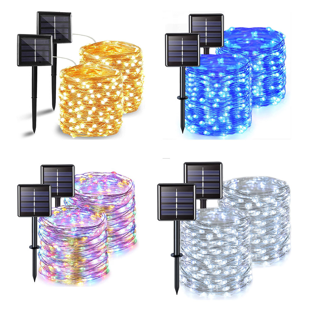 2Pack LED Solar String Lights Copper Wire Outdoor Party Garden Decor Waterproof