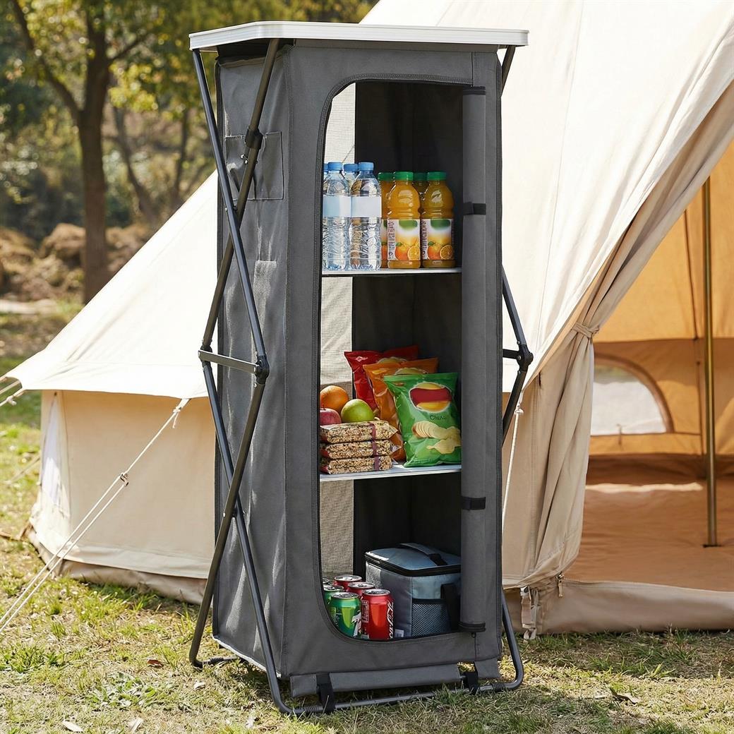 Folding Camping Storage Cabinet with 3 Shelves and Carry Bag-XL
