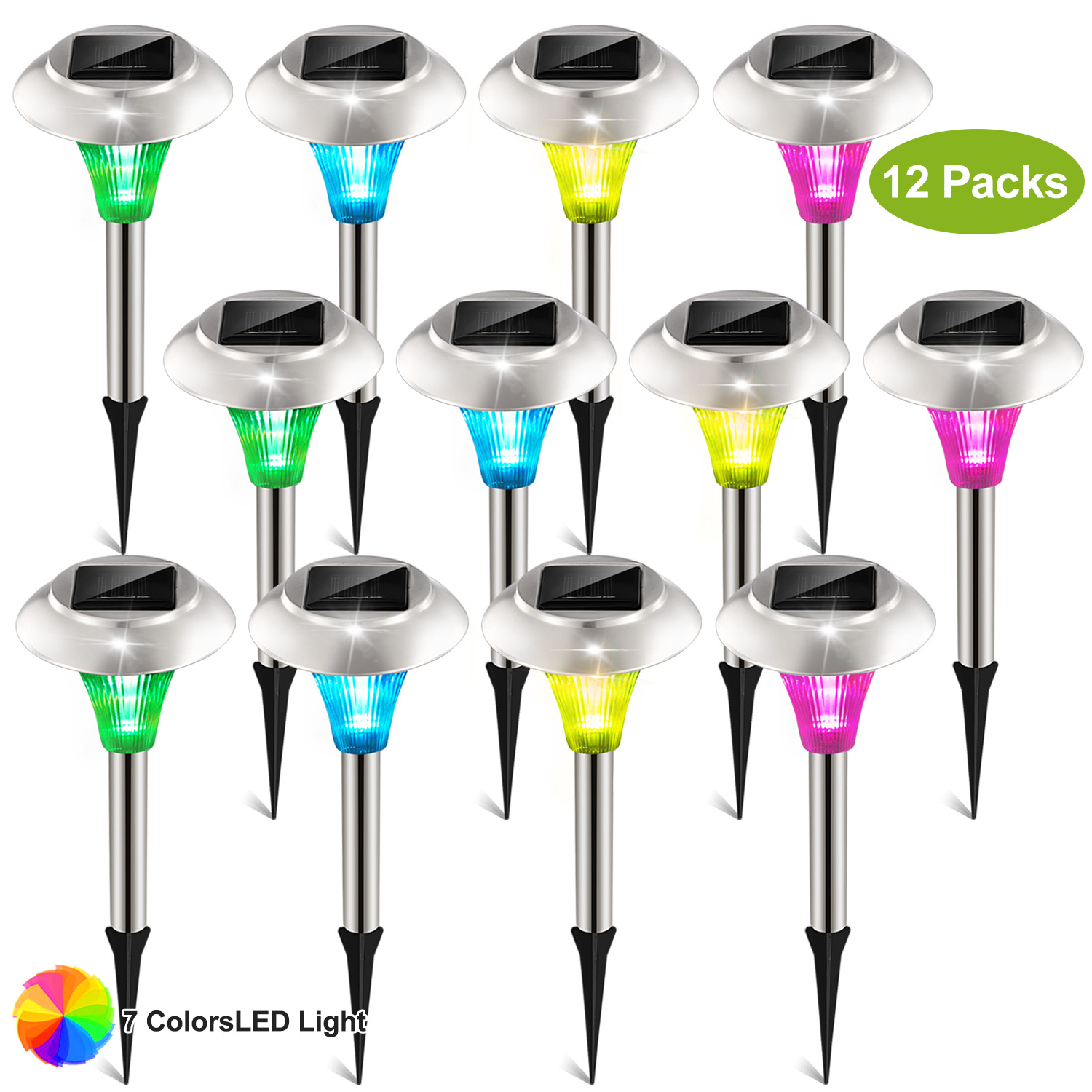 12-Pack Solar Garden Lights Outdoor IP44 Waterproof Solar Pathway Lights