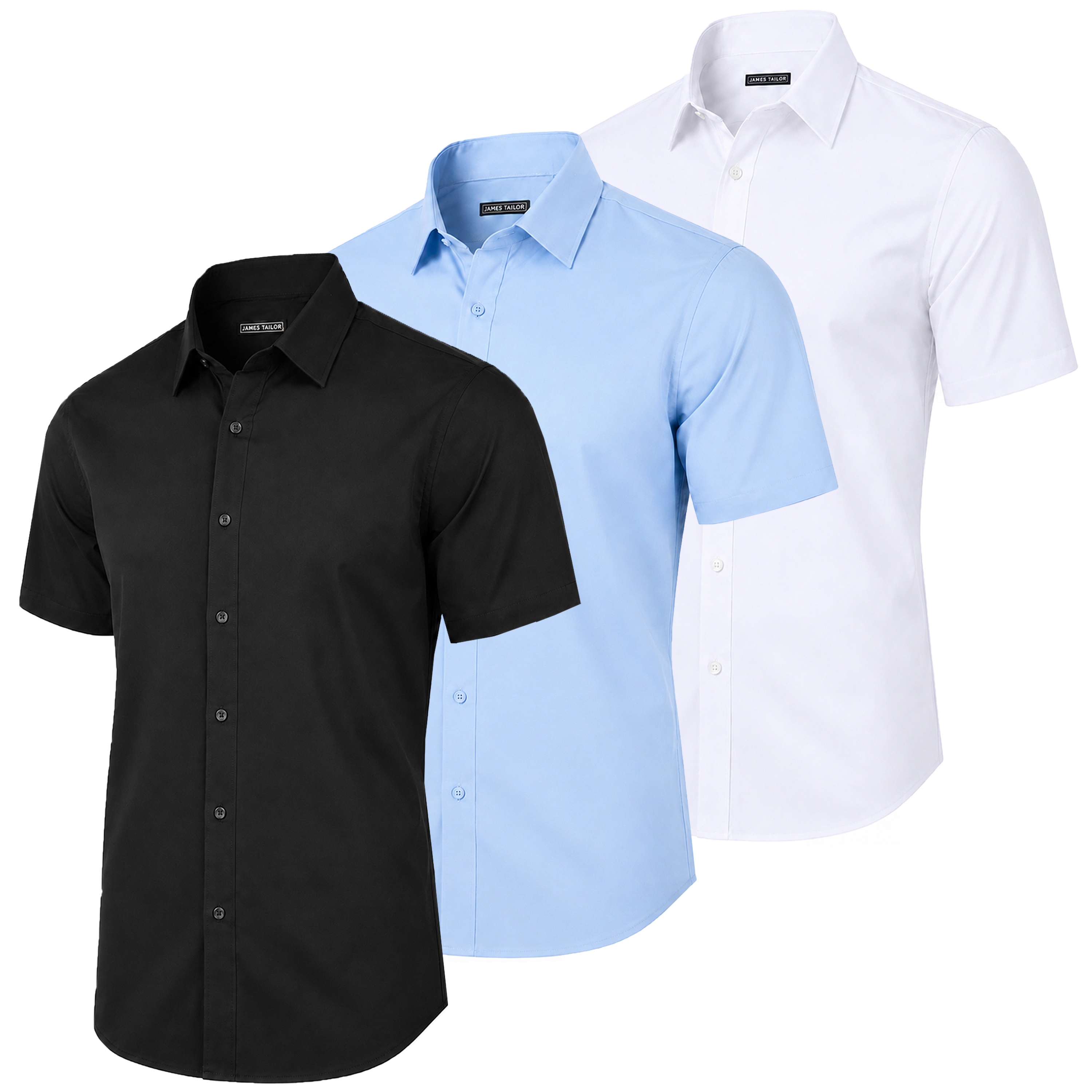 3-Pack Mens Short Sleeve Slim-Fit Design Dress Shirts (S-3XL)
