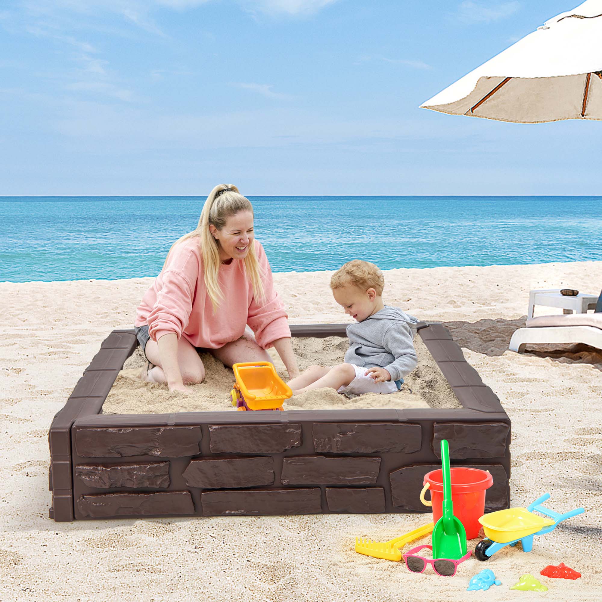 Kids Sandbox with Liner & Cover
