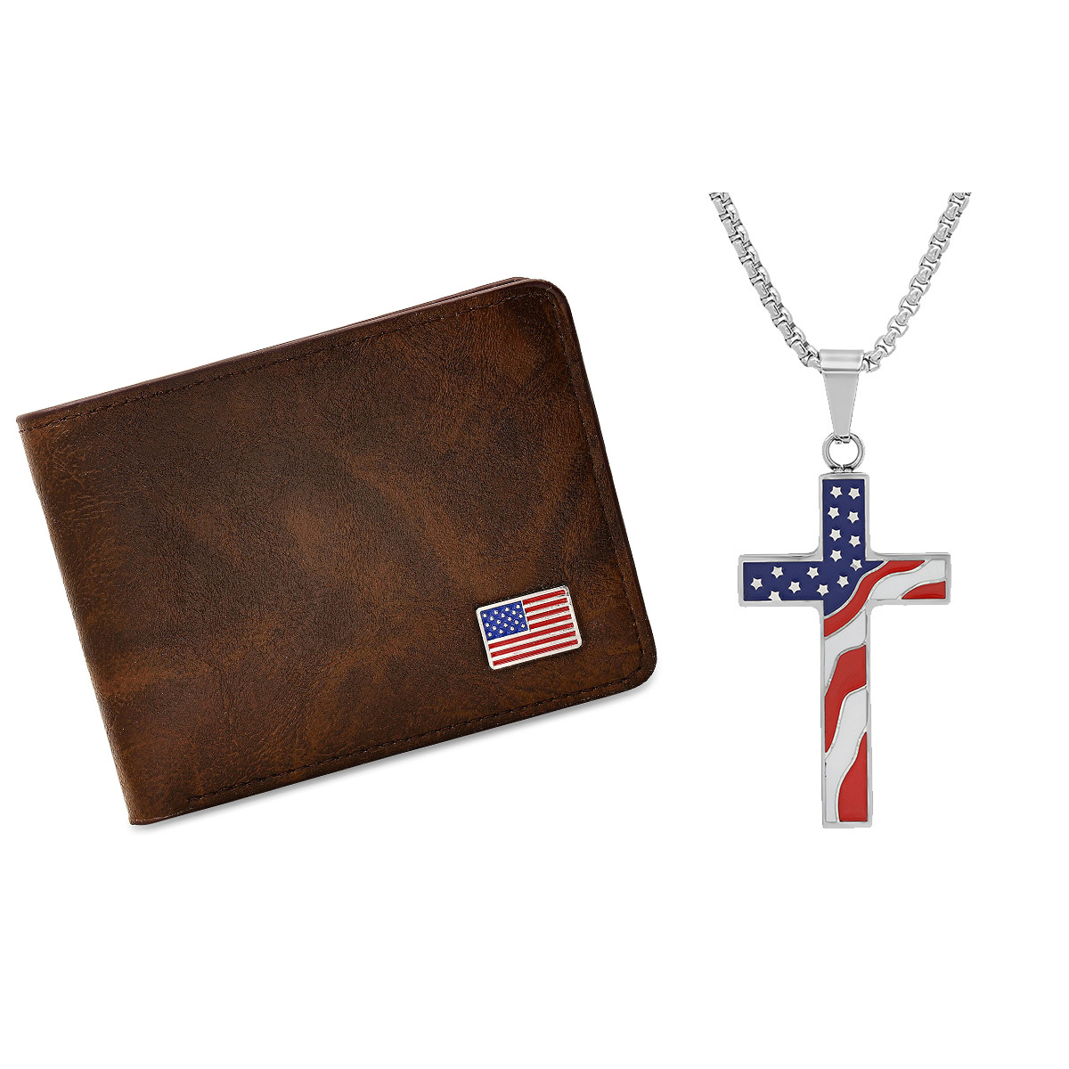 Men's Vegan Leather American Flag Wallet and American Flag Pendant