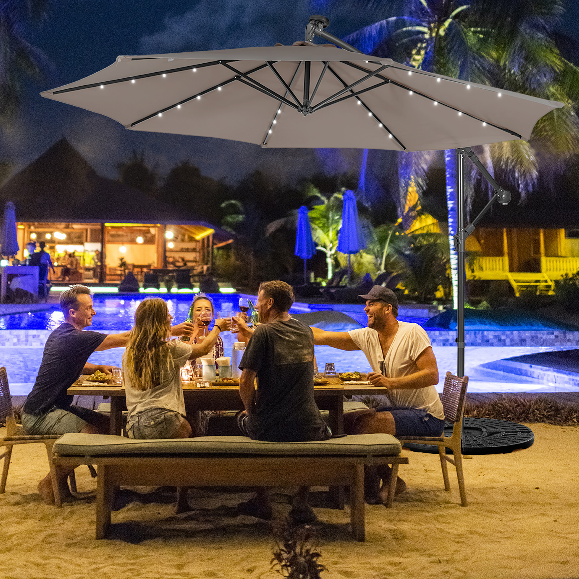 Costway 10FT Cantilever Solar Powered 32LED Lighted Patio Offset Umbrella- 5 Colors