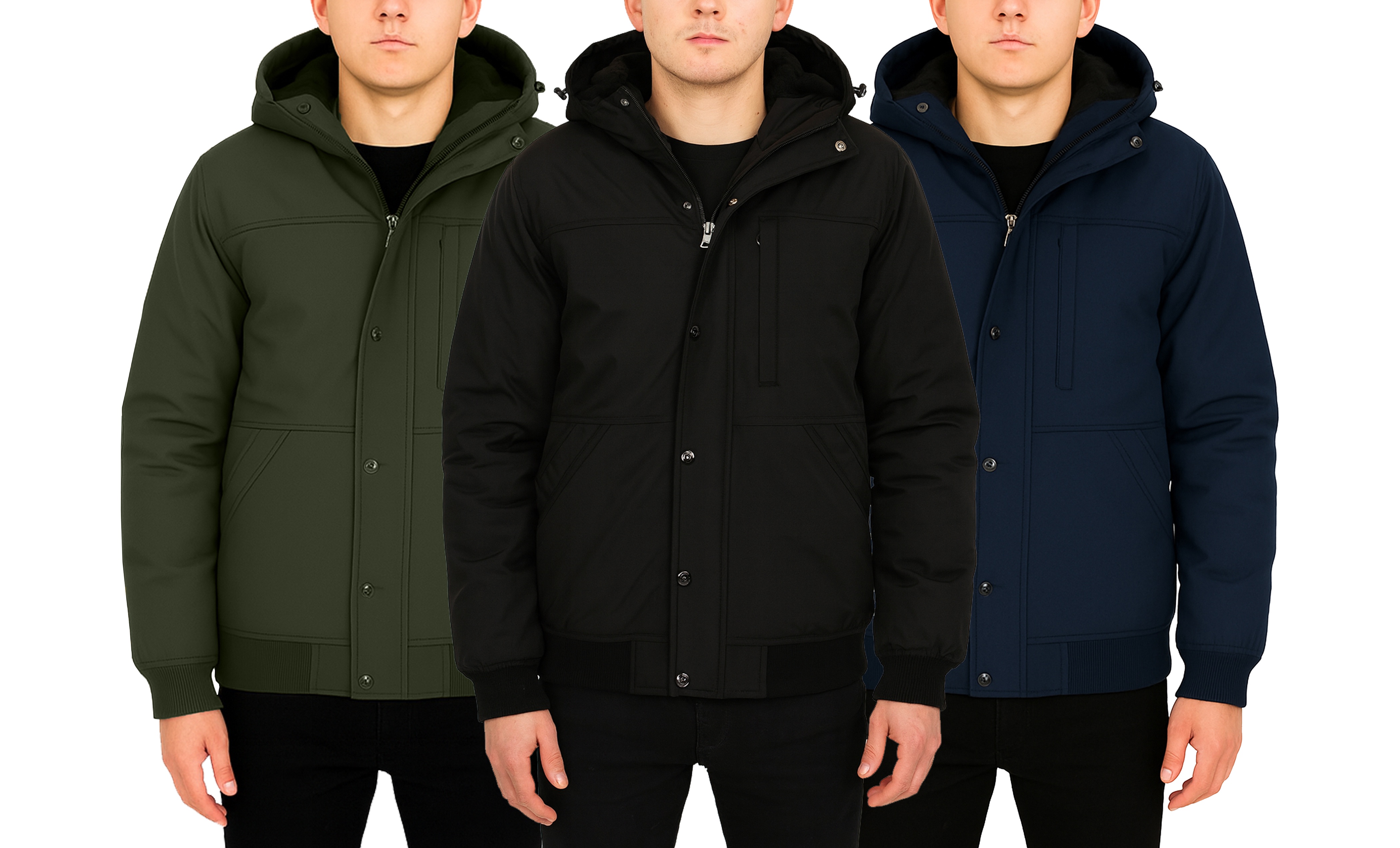 Mens Heavyweight Sherpa Fleece-Lined Hooded Bomber Jacket