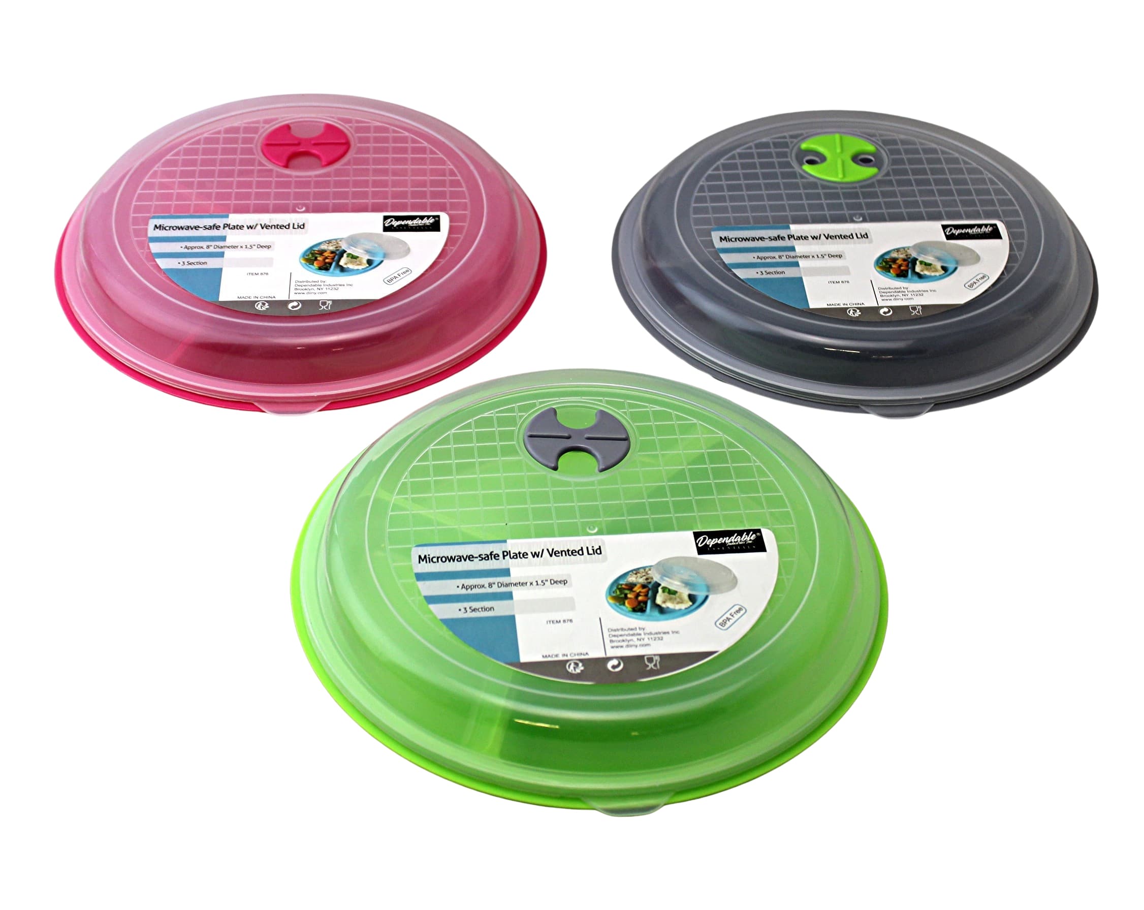 3-Pack Divided Microwave Plates with Vented Lids Meal Prep & Portion Control, BPA-Free, Stackable Food Storage, Freezer & Dishwasher Safe